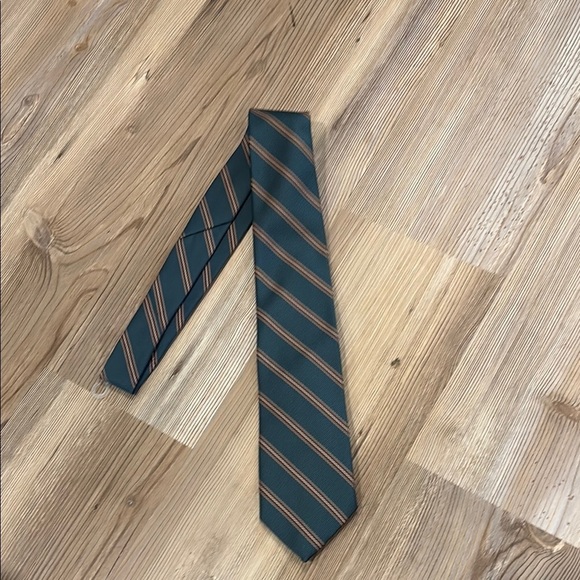 Hardy Amies Teal Striped Tie - Picture 5 of 6